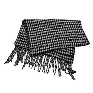100% Cashmere Black & White Houndstooth Fringed Scarf